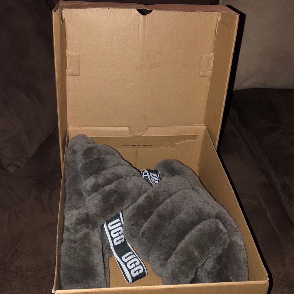 Worn once Dark Grey fur Ugg slides